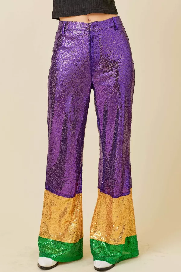Wholesale Mardi Gras Sequin Wide Pants - Mainstrip