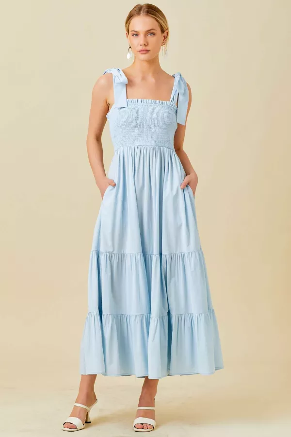 Wholesale Summer Maxi Shoulder Tie Dress - Mainstrip