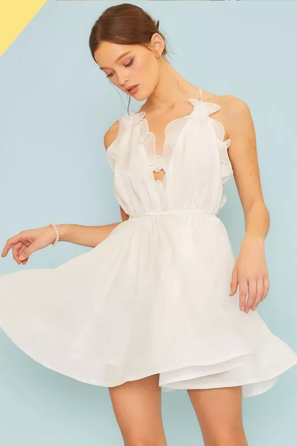 Printed Ruffled Halter-Neck Waist Dress
