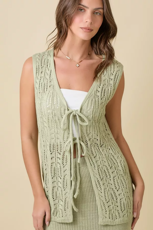 Kami Crocheted Quilted Lace Tie Up Vest main image 0