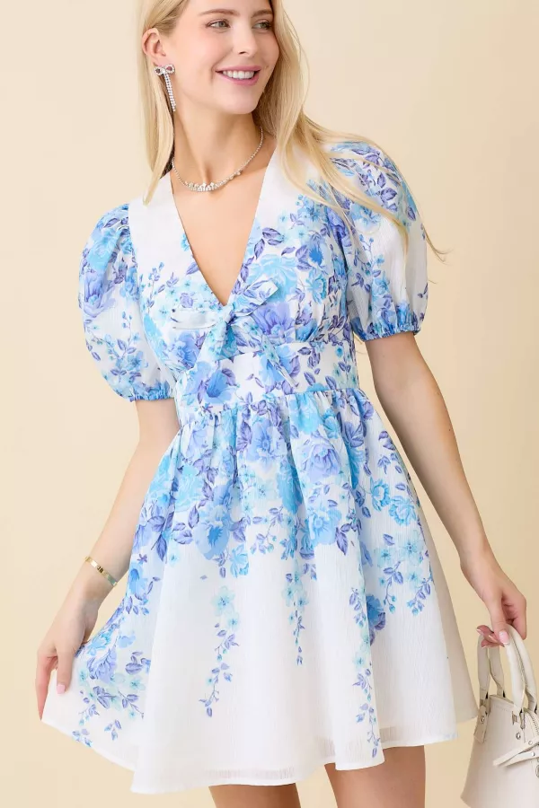 Floral Print Puff Sleeve Mini Dress main image 0